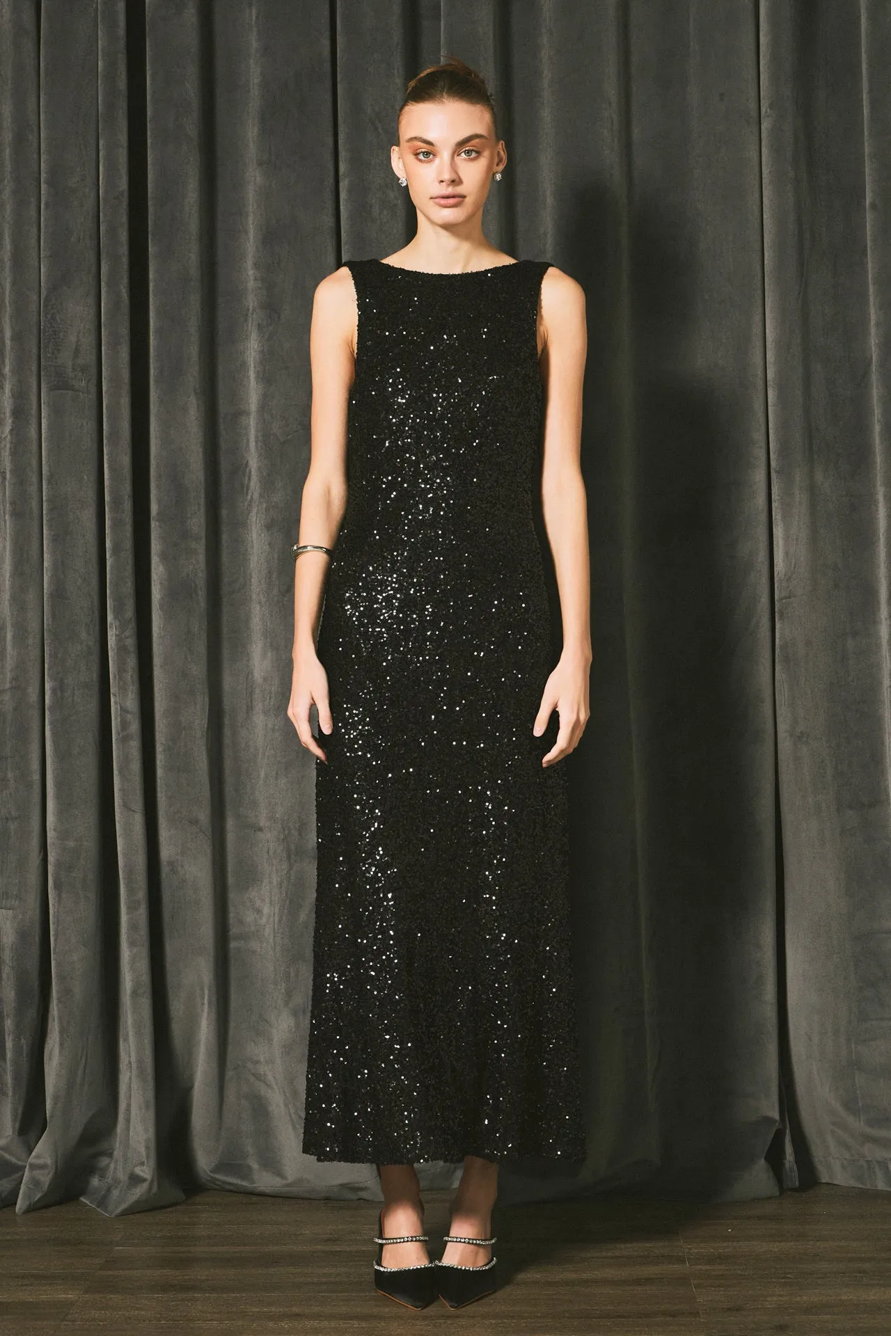 Endless Rose - Open Back Sleeveless Sequins Maxi Dress