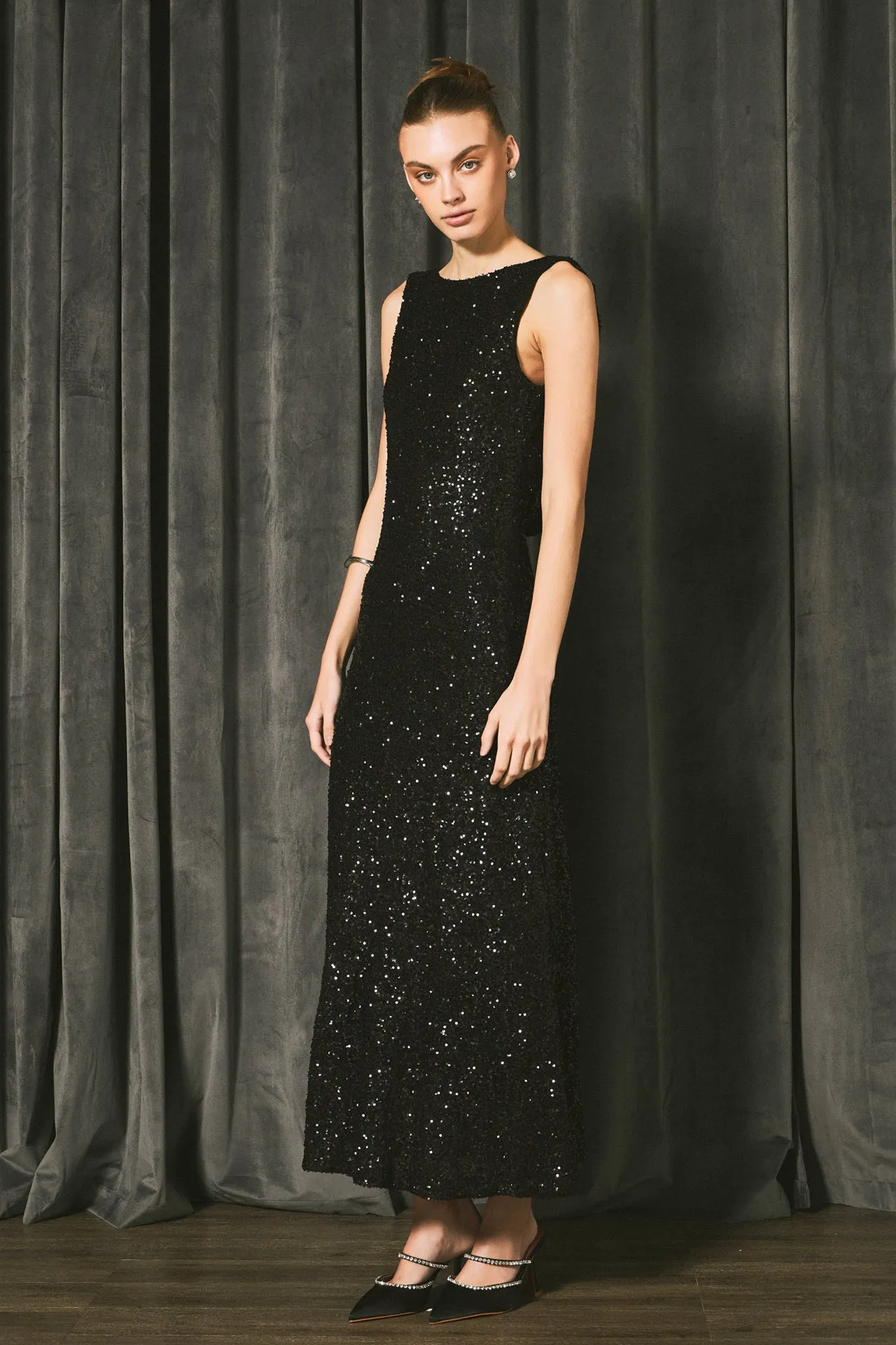 Endless Rose - Open Back Sleeveless Sequins Maxi Dress