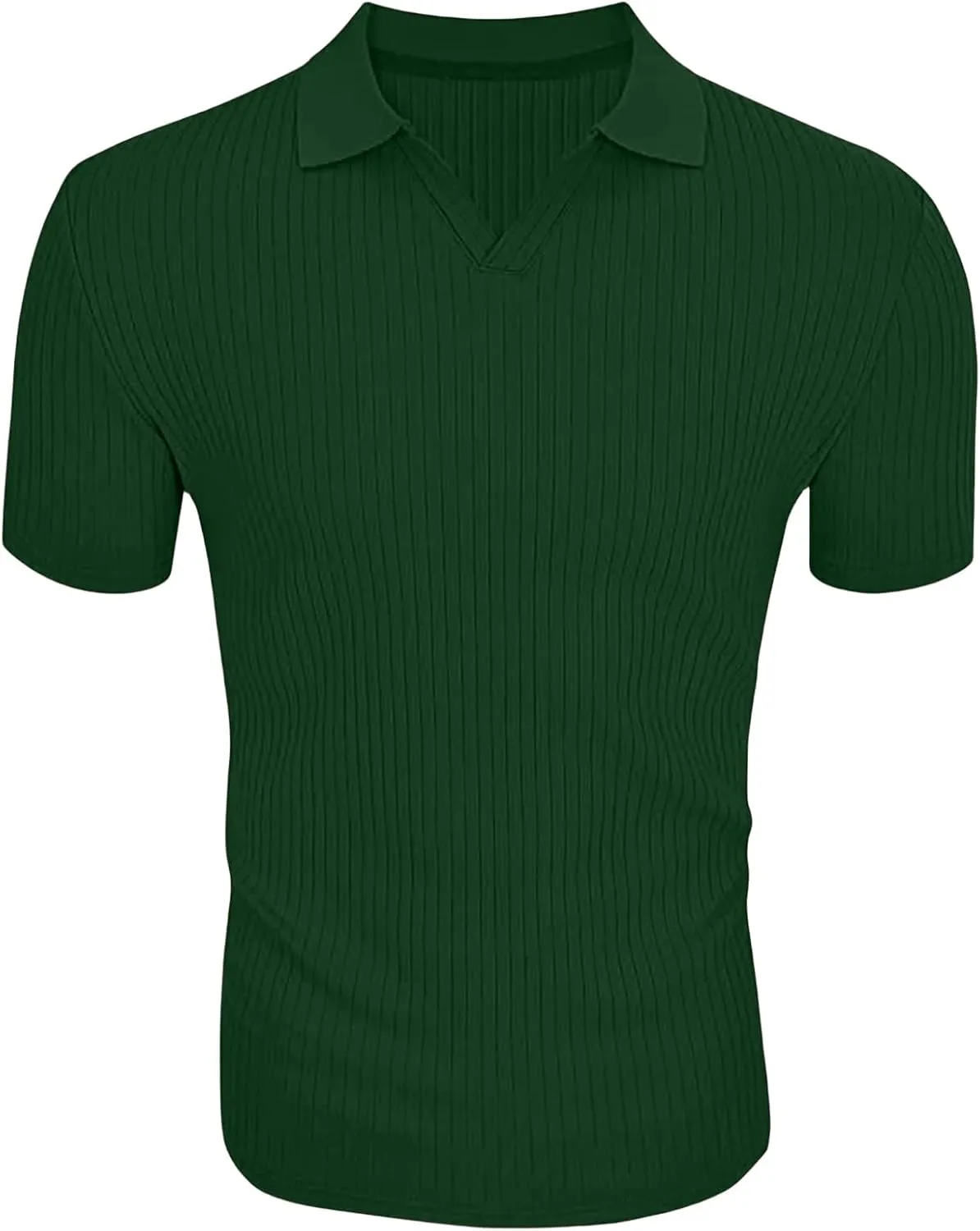 evzosrz Mens Short Sleeve Polo Shirts Slim Fit V Neck Muscle Tshirts Casual Ribbed Textured Stripe Knit Quick-Dry Golf Shirts