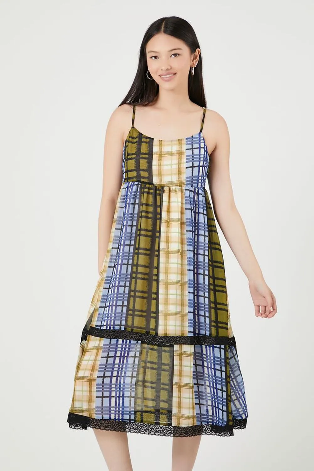 Forever 21 Recycled Check Midi Dress, Blue