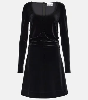 Ganni Velvet Ruched Mini Dress, Black