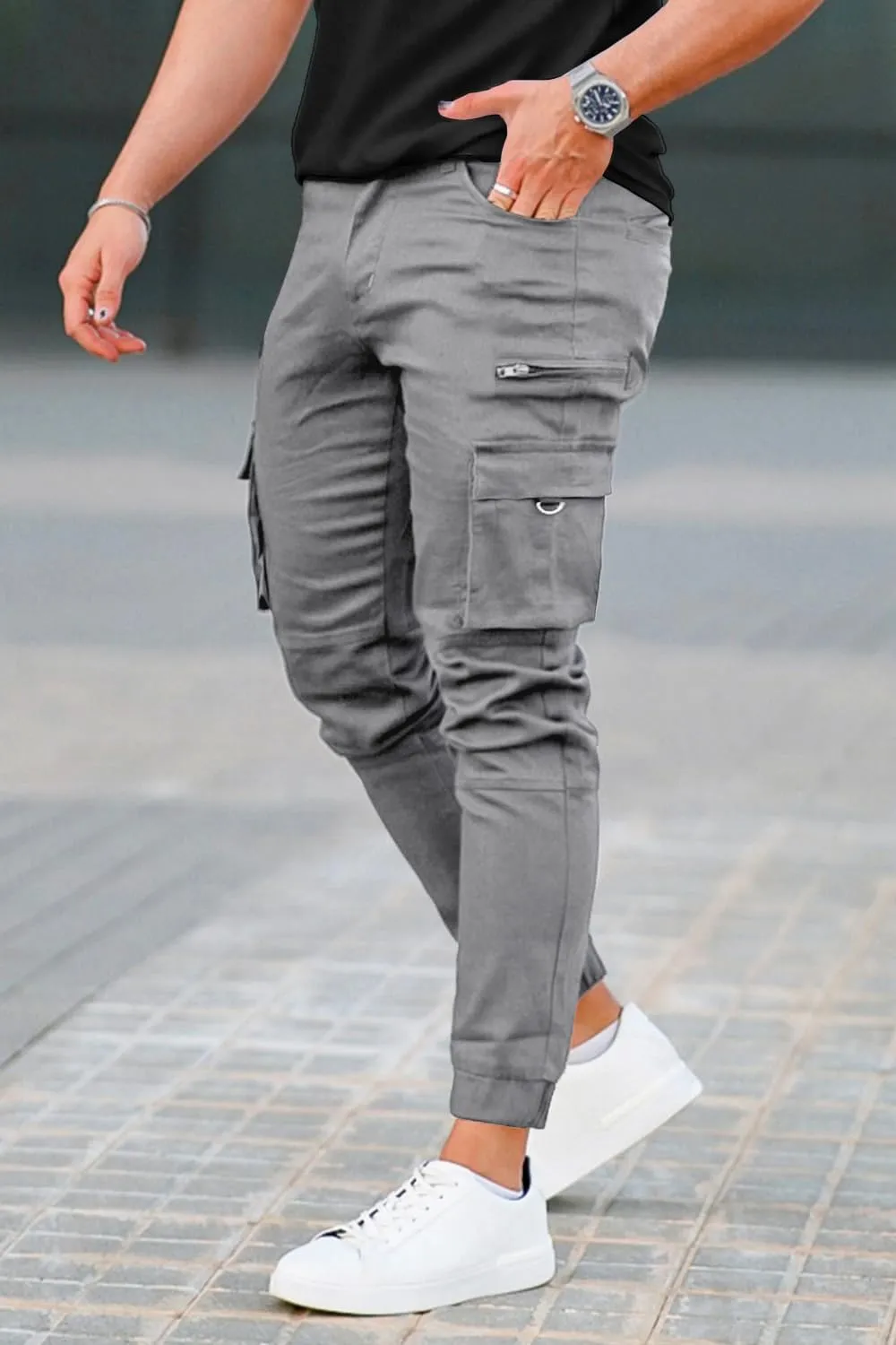 GINGTTO Mens Cargo Jogger Pants Slim Fit Stretch Zipper Pockets Thick Cotton Pants for Men