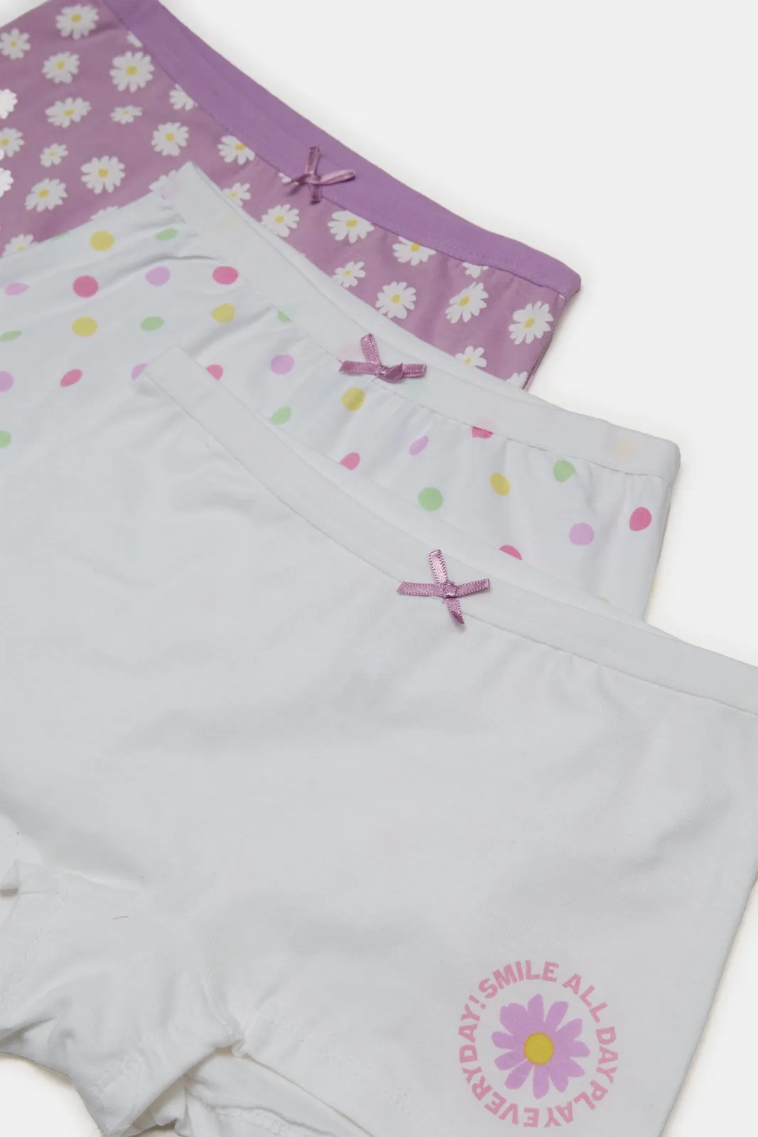 Girls Assorted Printed Boxer Short Set (Pack Of 3)