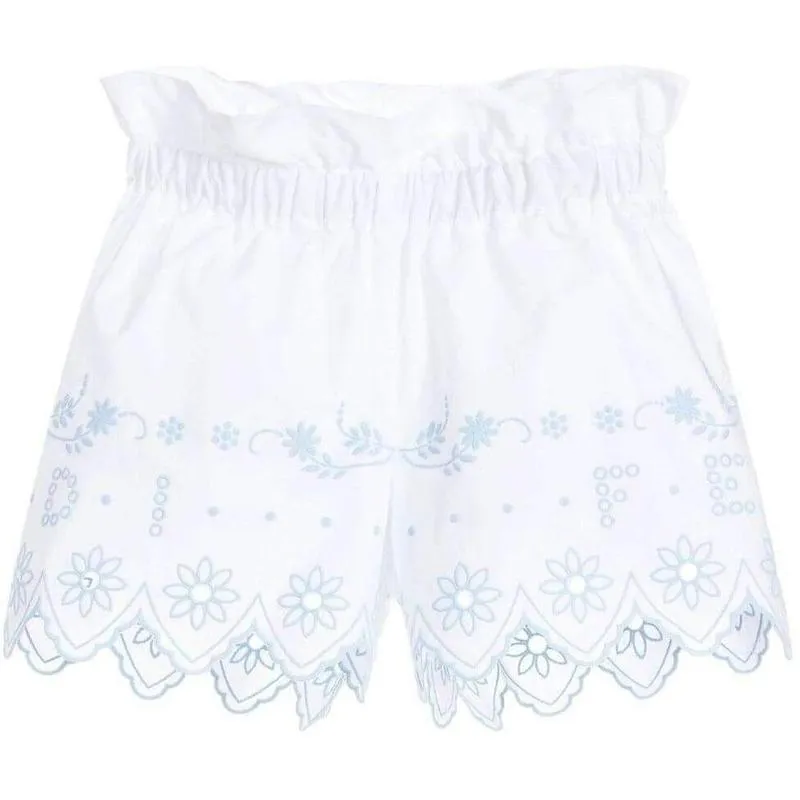 Girls White Cotton Shorts