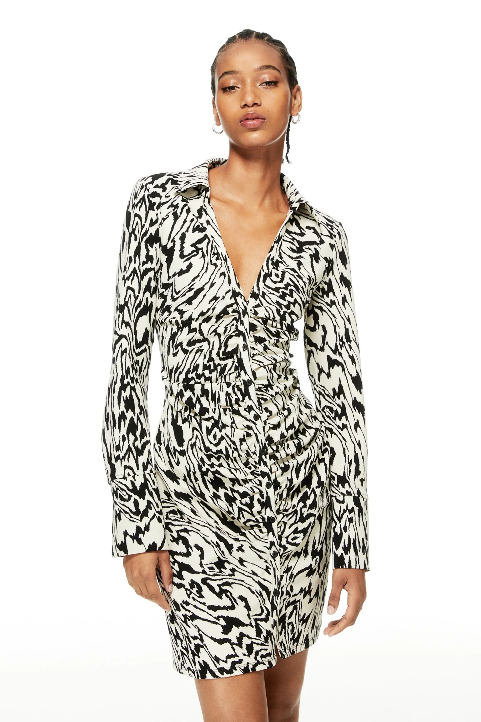 H&M Draped Shirt Dress, Cream/zebra print
