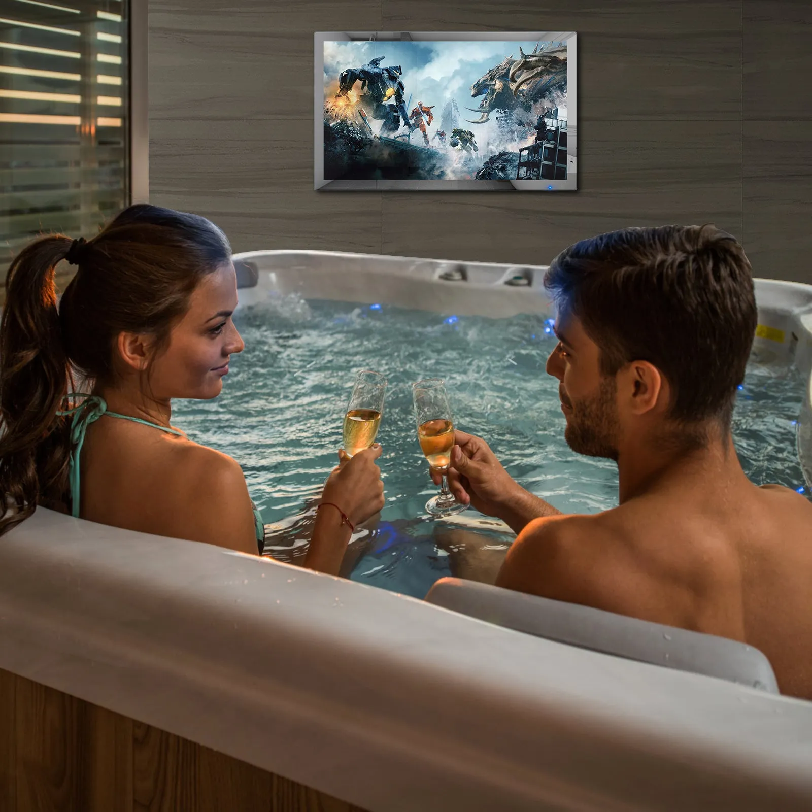 Haocrown 43 Inch Waterproof Smart Mirror TV for Bathroom, 4K Ultra HD, Android TV, Freeview Play, Prime Video, Netflix, Voice Control, HDMI x2, Bluetooth, Airplay (2024 New Model)