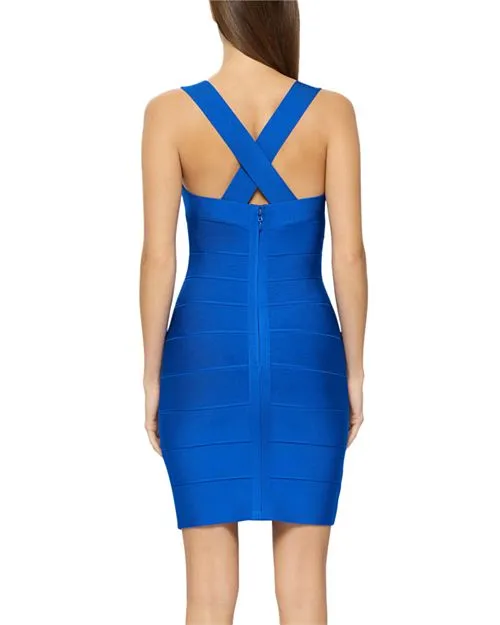 Hervé Léger Mini Dress with Cutouts and Bandages, Blue