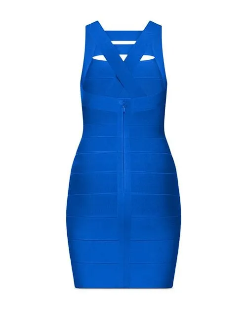 Hervé Léger Mini Dress with Cutouts and Bandages, Blue