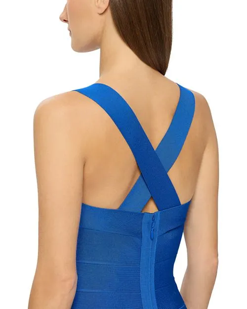 Hervé Léger Mini Dress with Cutouts and Bandages, Blue