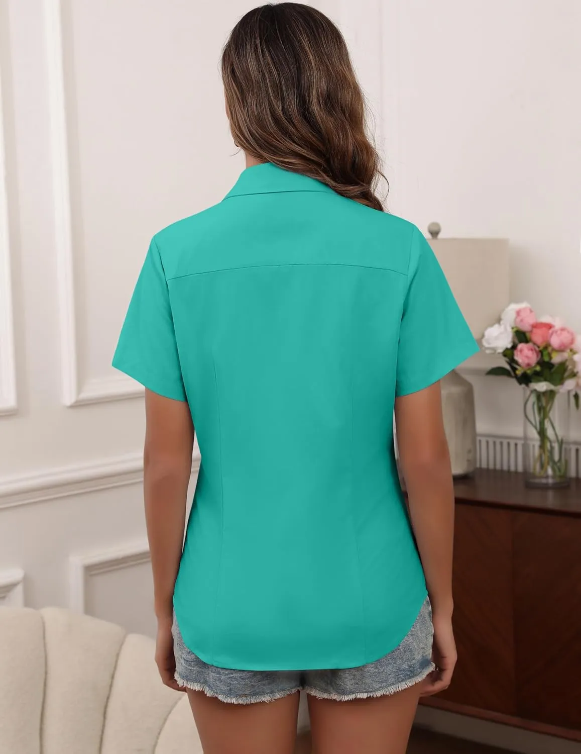 HOTOUCH Women Short Sleeve Button Down Shirts Business Work Fitted Collared Blouse Office Basic 2025 Summer Tops S-2XL