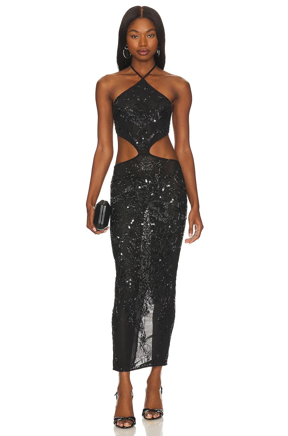 H:ours Ahinara Embellished midi dress, black
