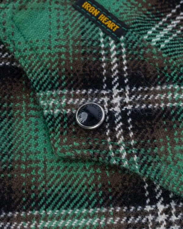 Iron Heart IHSH-405 12oz Ultra Heavy Flannel Check Western Shirt - Green