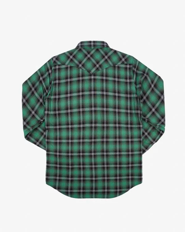 Iron Heart IHSH-405 12oz Ultra Heavy Flannel Check Western Shirt - Green