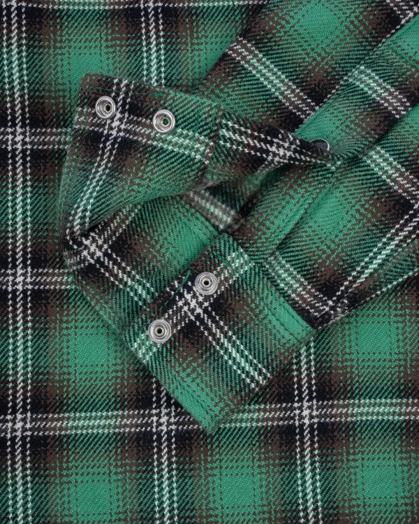 Iron Heart IHSH-405 12oz Ultra Heavy Flannel Check Western Shirt - Green