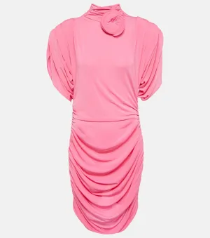 Jersey mini dress with rose appliqué and ruching MAGDA BUTRYM, pink