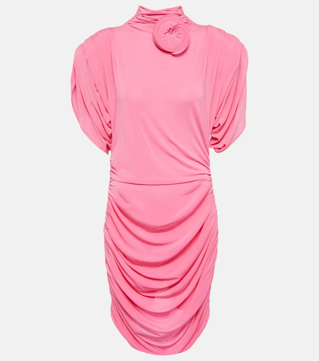 Jersey mini dress with rose appliqué and ruching MAGDA BUTRYM, pink