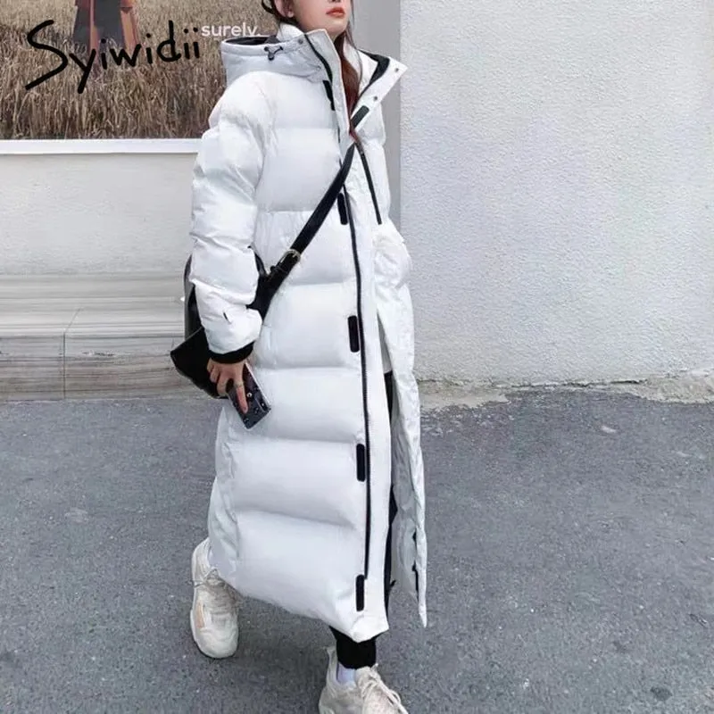 Joskaa Long Jacket Women White Black Winter Jacket with A Hood Thicken Warm Elegnat Outerwear Casual Oversized Loose Parkas