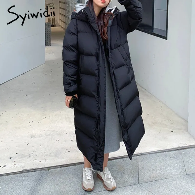 Joskaa Long Jacket Women White Black Winter Jacket with A Hood Thicken Warm Elegnat Outerwear Casual Oversized Loose Parkas