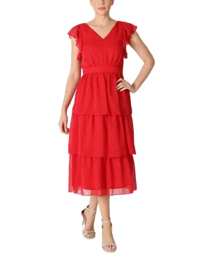 julia jordan flutter sleeve chiffon midi dress, red