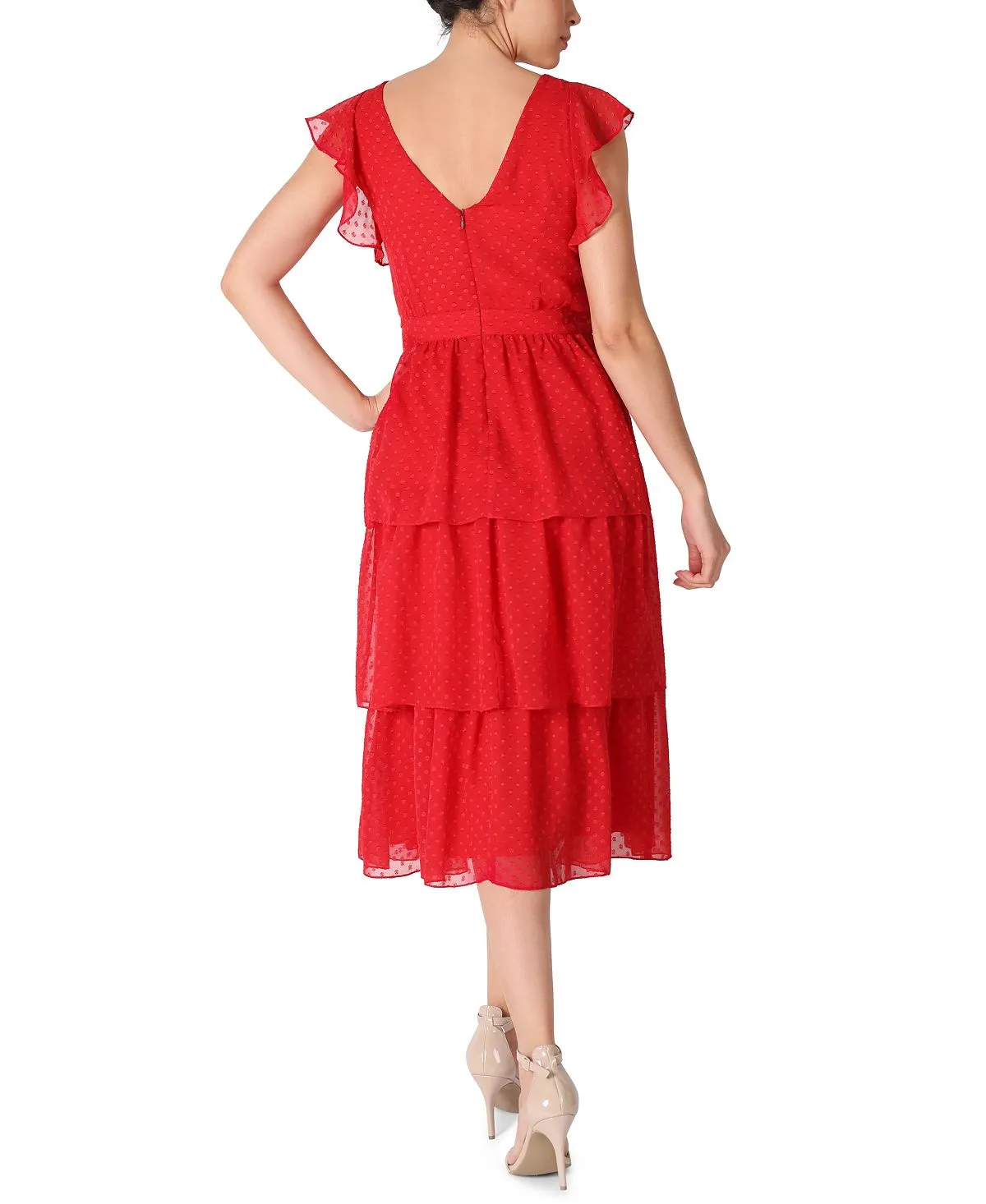 julia jordan flutter sleeve chiffon midi dress, red