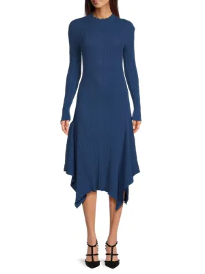 Kenzo Asymmetrical Ribbed Sweater Dress, Blue