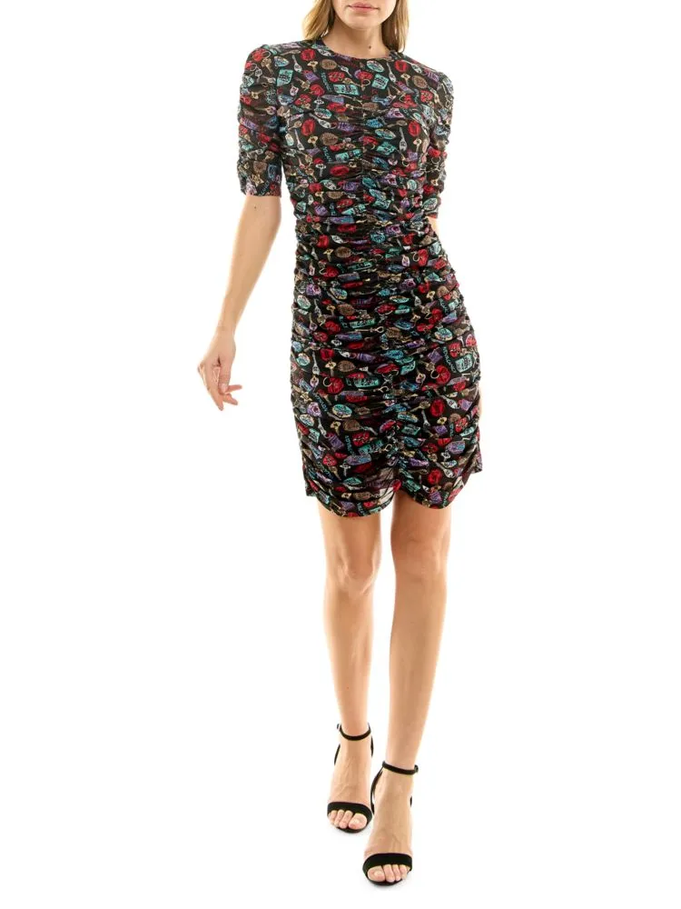 Key Nicole Miller Printed Gathered Sheath Dress in Black Combo