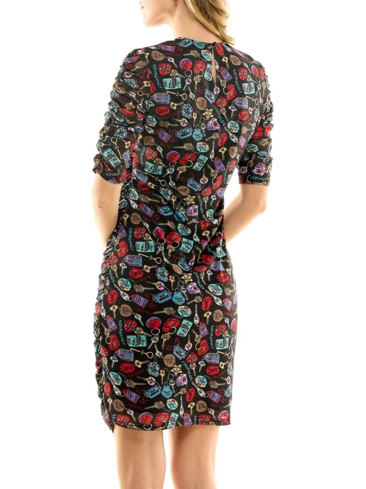 Key Nicole Miller Printed Gathered Sheath Dress in Black Combo