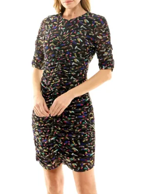 Key Nicole Miller Printed Gathered Sheath Dress in Black Combo