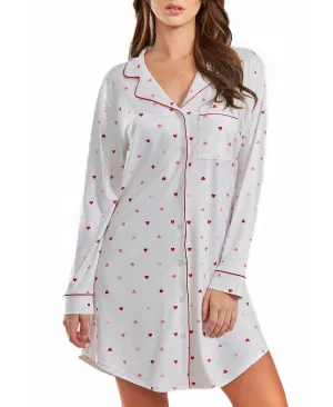 kyley plus size nightgown with heart print button down and contrasting red trim i  Collection