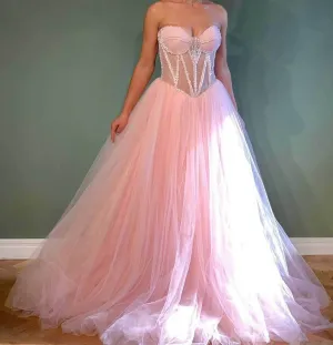 Light Pink A Line Prom Dress
