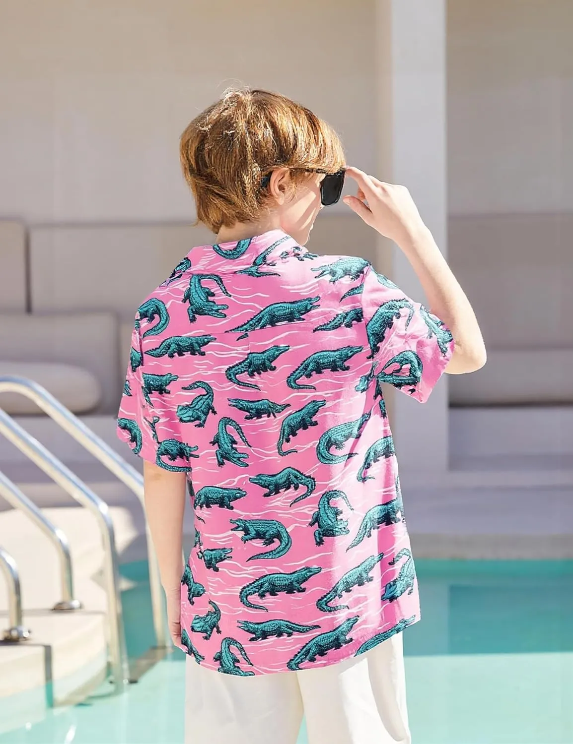 Little & Big Boy's Button Down Hawaiian Shirts Short Sleeve Cool Cartoon Print Dress Tops T-Shirt for Kids 7-14T