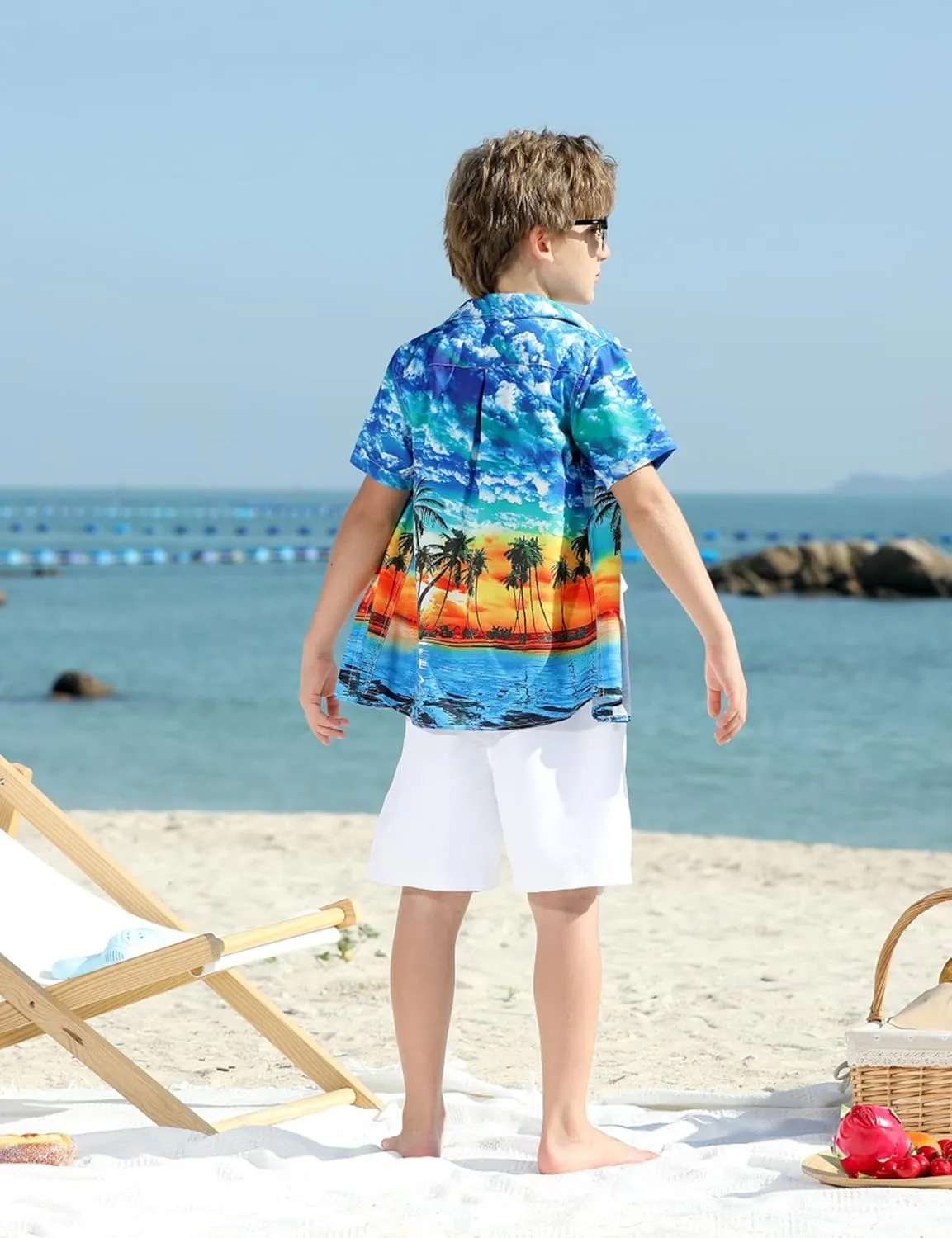 Little & Big Boy's Button Down Hawaiian Shirts Short Sleeve Cool Cartoon Print Dress Tops T-Shirt for Kids 7-14T