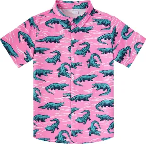 Little & Big Boy's Button Down Hawaiian Shirts Short Sleeve Cool Cartoon Print Dress Tops T-Shirt for Kids 7-14T