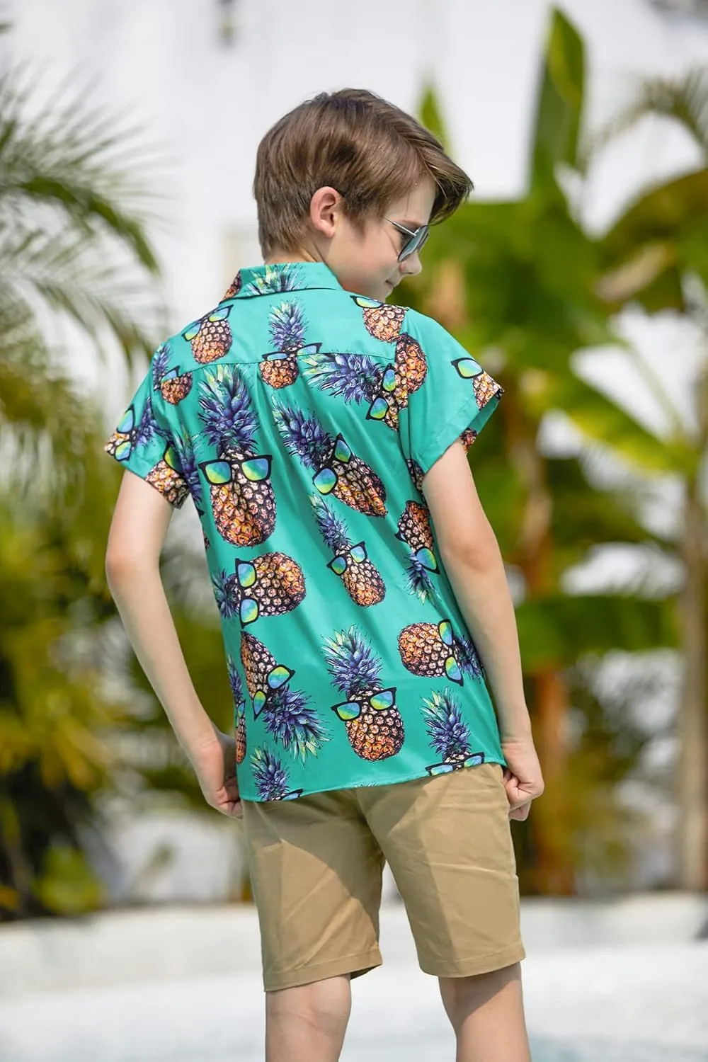 Little & Big Boy's Button Down Hawaiian Shirts Short Sleeve Cool Cartoon Print Dress Tops T-Shirt for Kids 7-14T