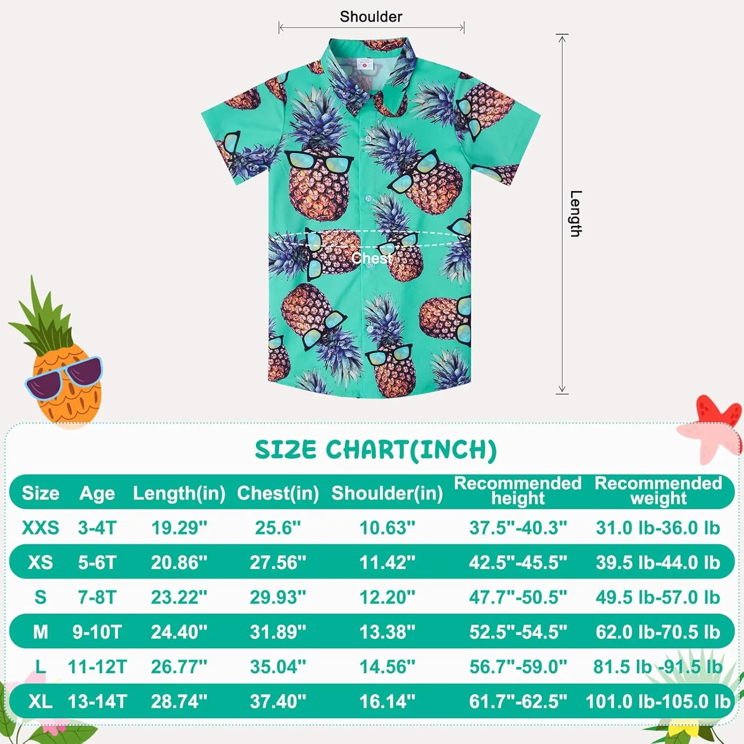 Little & Big Boy's Button Down Hawaiian Shirts Short Sleeve Cool Cartoon Print Dress Tops T-Shirt for Kids 7-14T