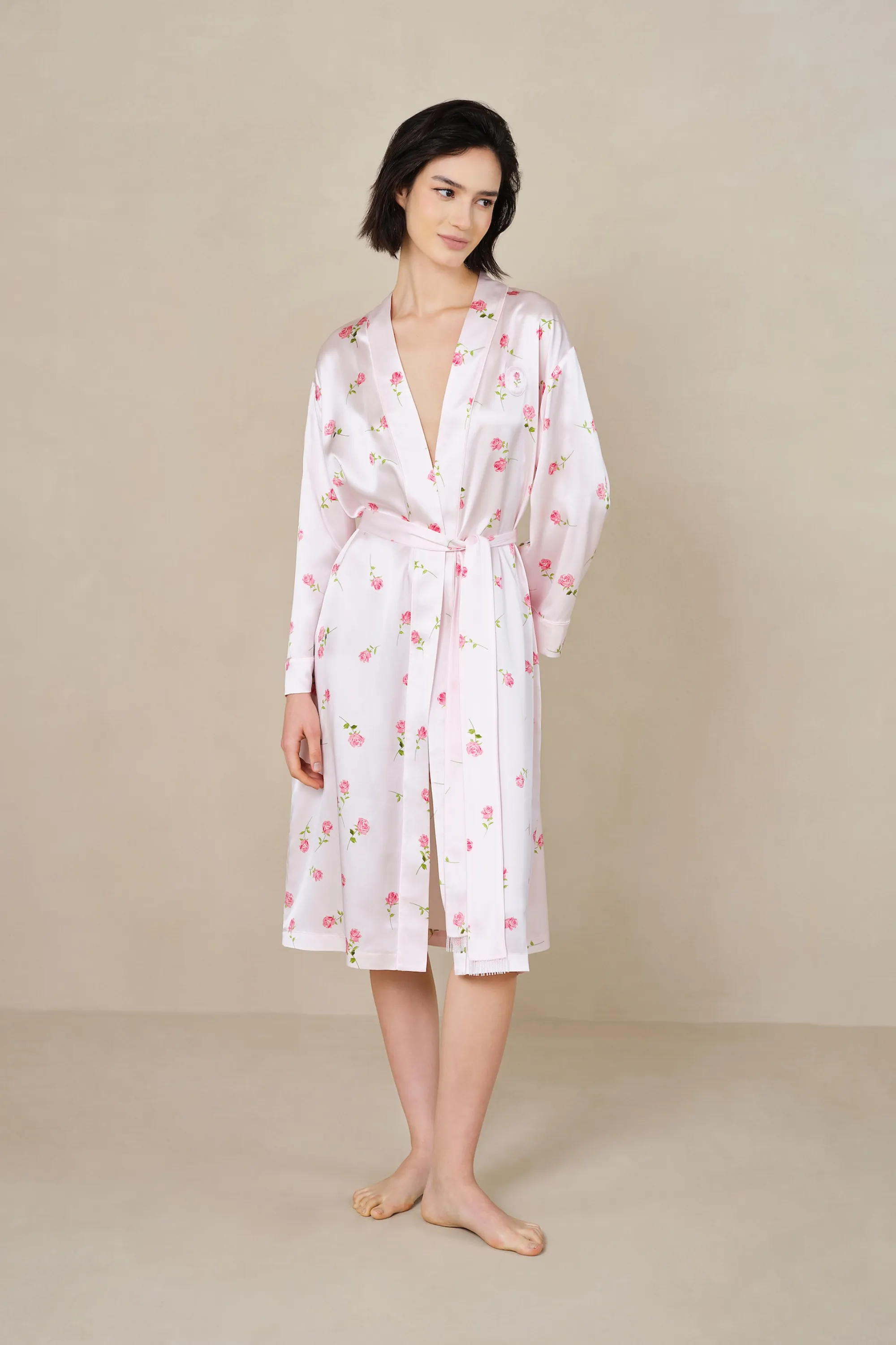 London Rose Pink Silk Dressing Gown