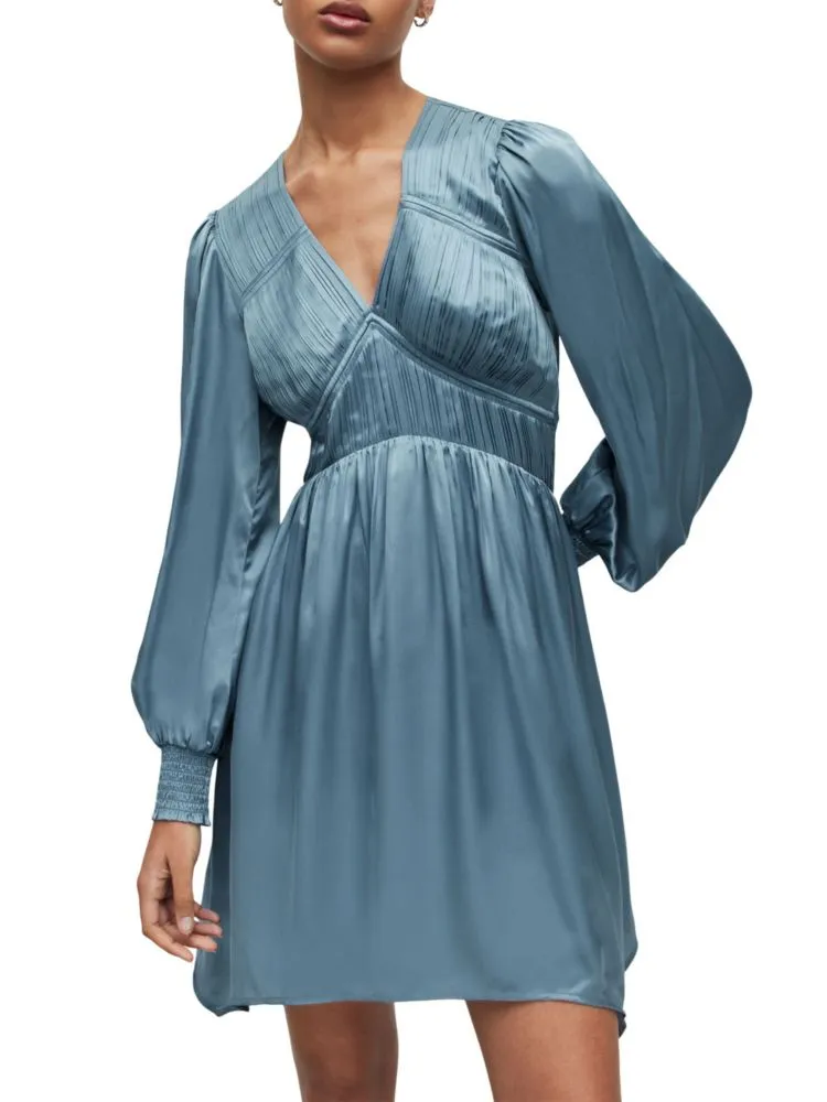 Love My Way Esta Allsaints Satin Mini Dress, Blue Slate