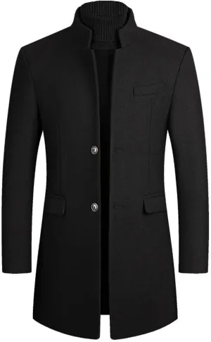 Lu's Chic Men's Wool Pea Coat Single Breasted Winter Slim Fit Thick Quilted Trench Coat Business Casual Jackets & Coats