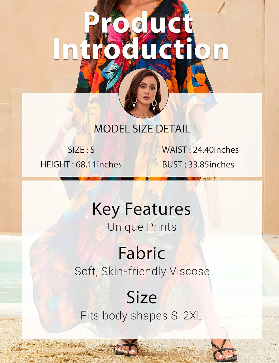 MAKABO Kaftan Dresses for Women, V Neck Moo Moos Colorful Print Cover Ups Caftan Beach Dresses for Swimwear