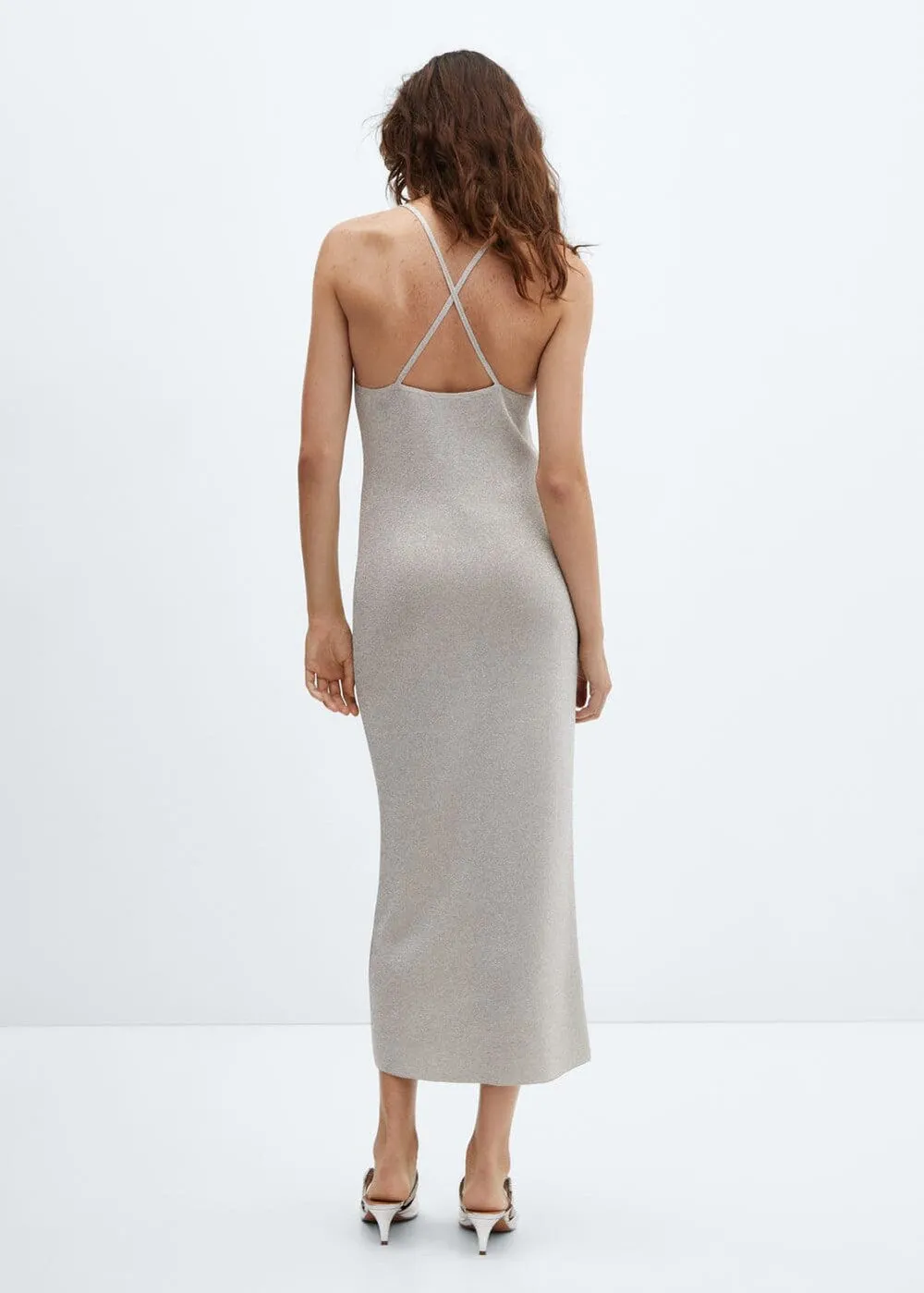 Mango Tiffany Knitted Dress, Silver Gray