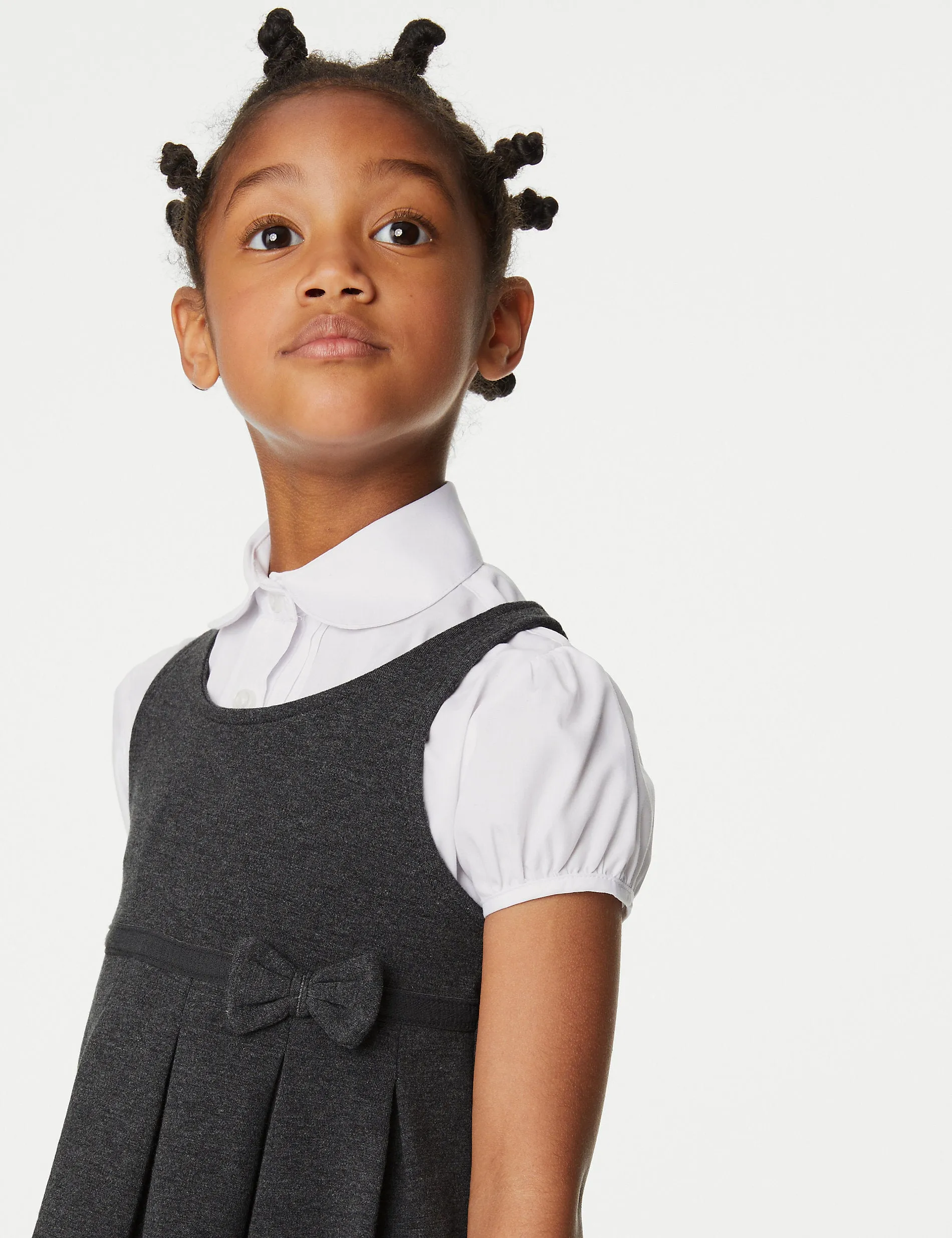 Marks & Spencer Jersey School Sundress with Bow for Girls (2-12 Years) Gray