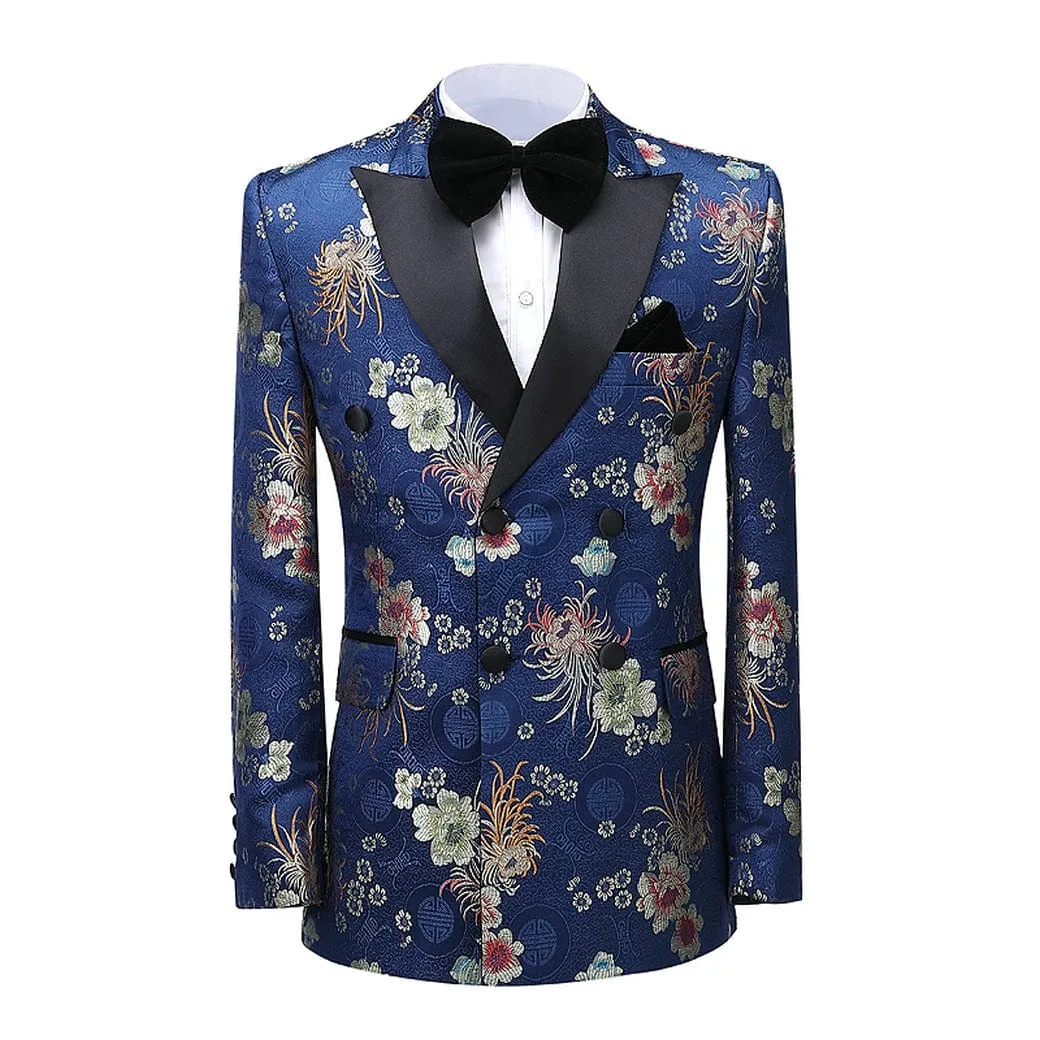 Men's 2 Piece  Patterned Solid Peak Lapel Double Breasted Slim Fit Suit
