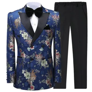 Men's 2 Piece  Patterned Solid Peak Lapel Double Breasted Slim Fit Suit