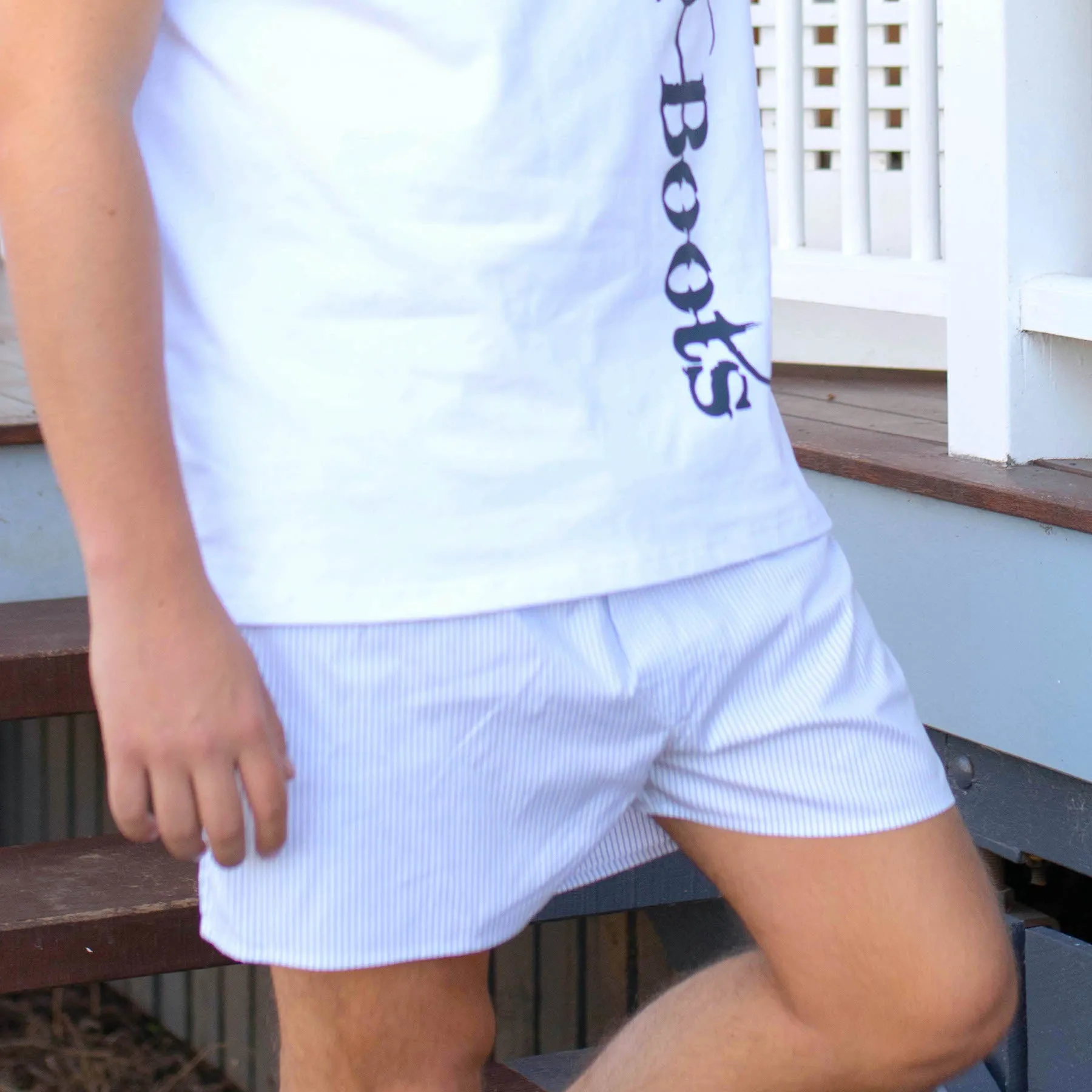 Mens Boxer Shorts Blue Stripe w. Red Band