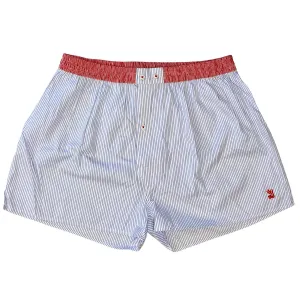 Mens Boxer Shorts Blue Stripe w. Red Band