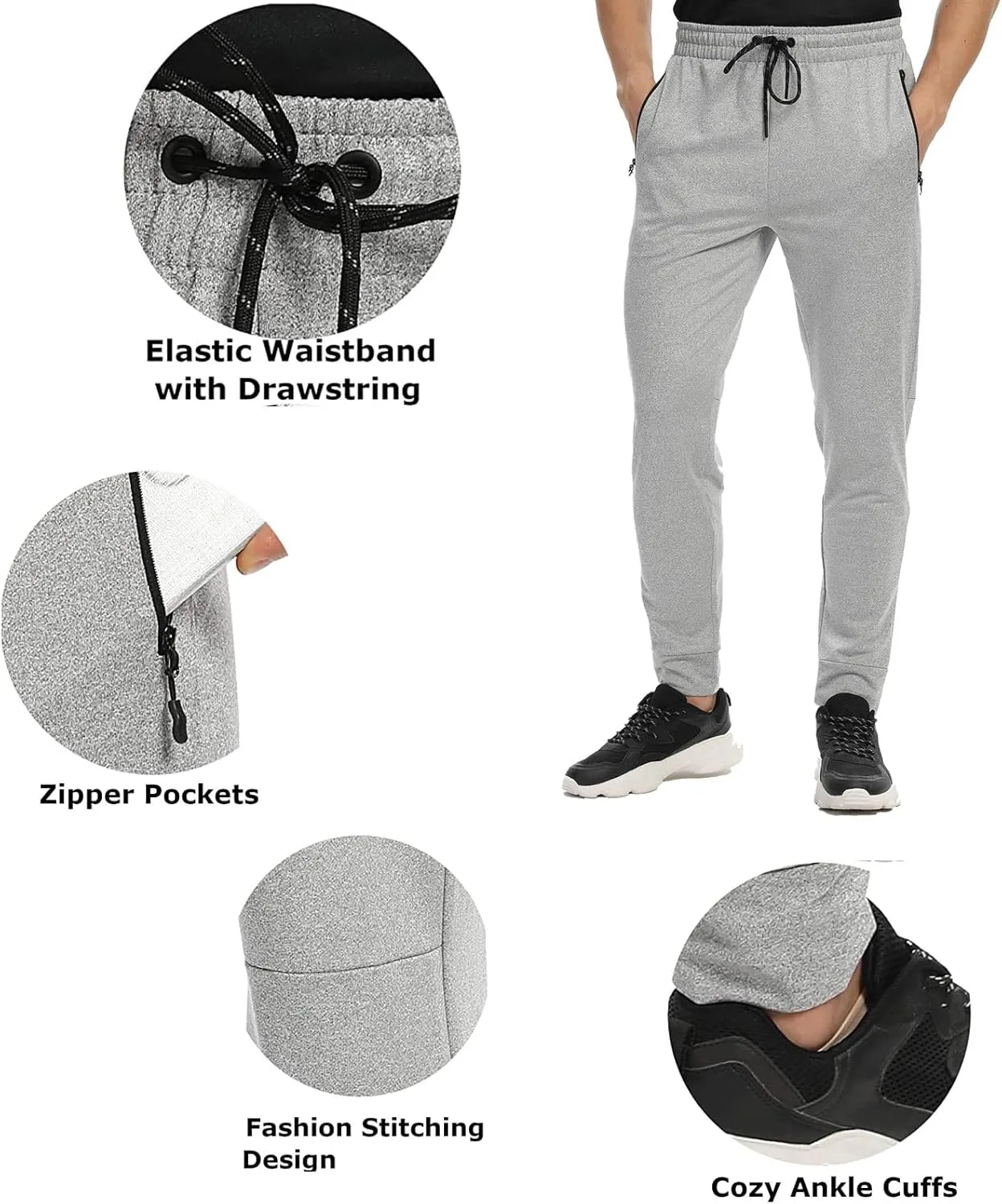 Men's Jogger Sweatpants with Zipper Pockets Track Joggers Workout Gym Sweat Pants for Men(1 Pack/2 Pack)