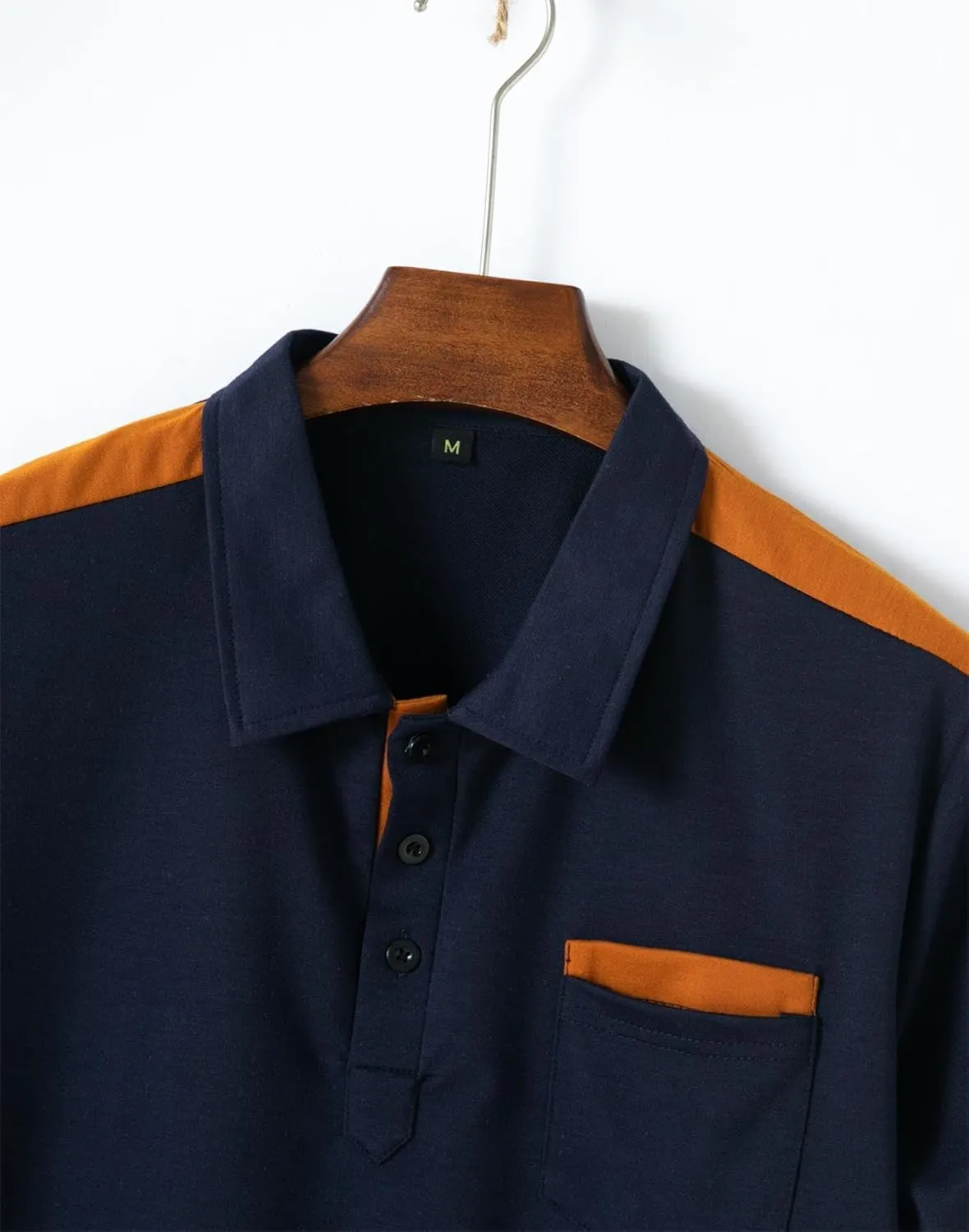 Mens Long Sleeve Polo Shirts Casual Cotton Polo T Shirt with Pocket Classic Button Collared Golf Shirt