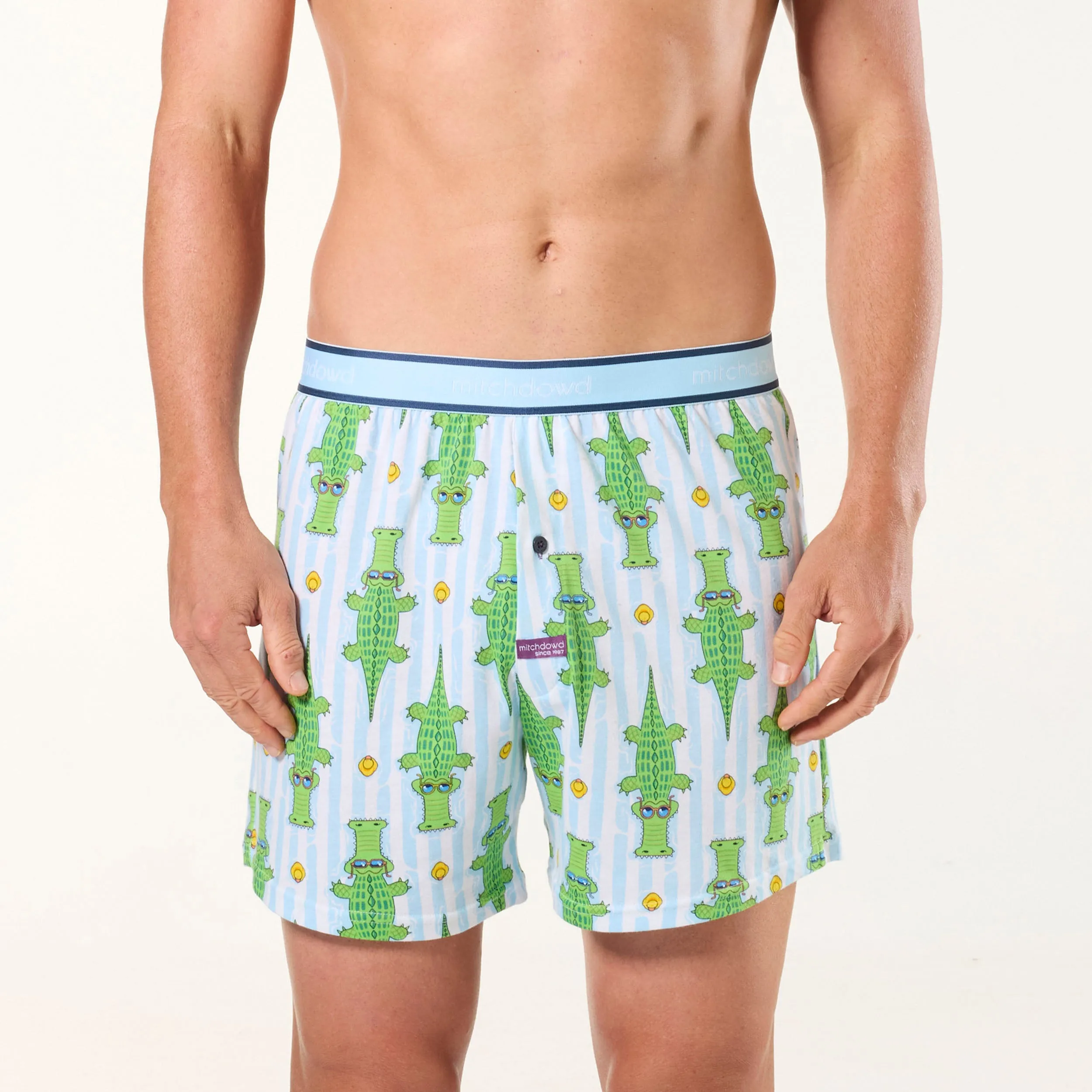 Men's Stalking Croc Cotton Loose Fit Knit Boxer Shorts 3 Pack  - Blue