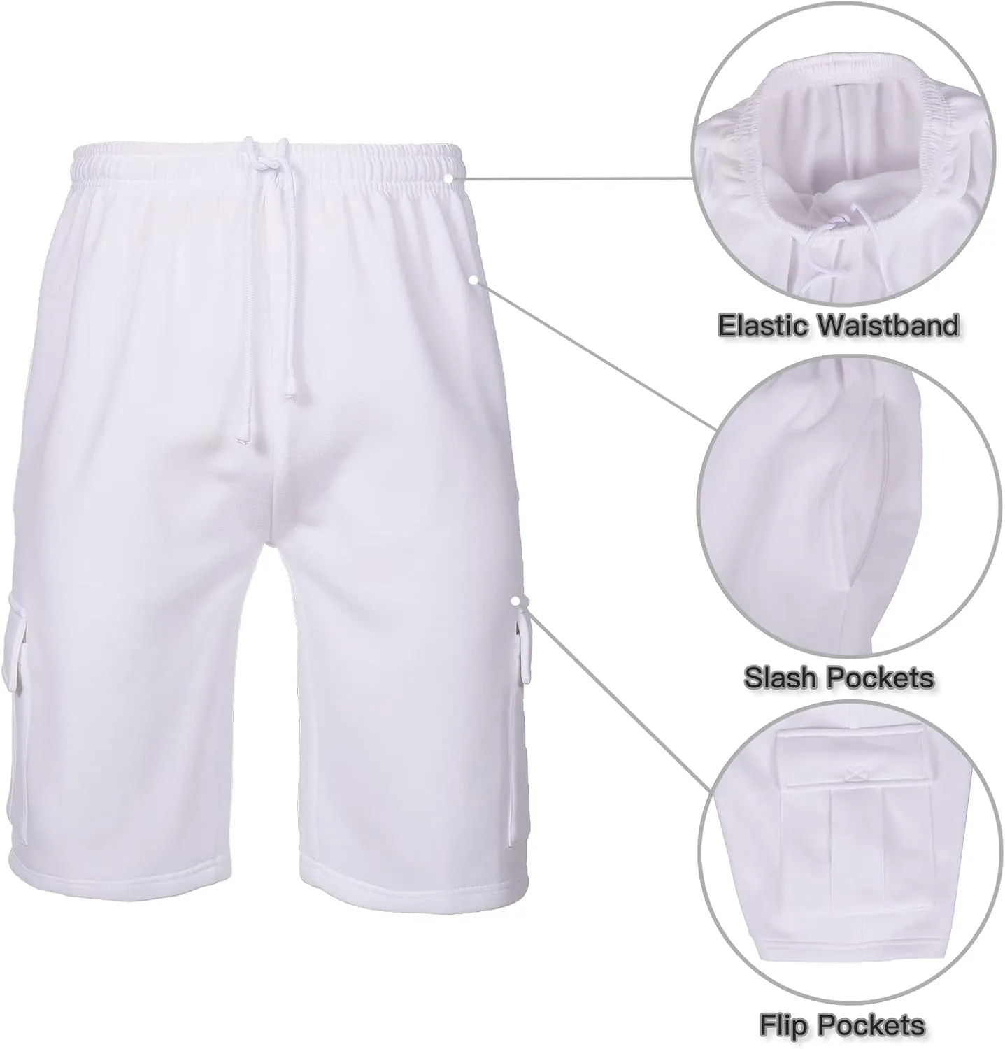 Men's Sweat Shorts Below The Knee Fleece Cargo Shorts Elastic Waist Workout Jogger Sweatpant Shorts with Pockets