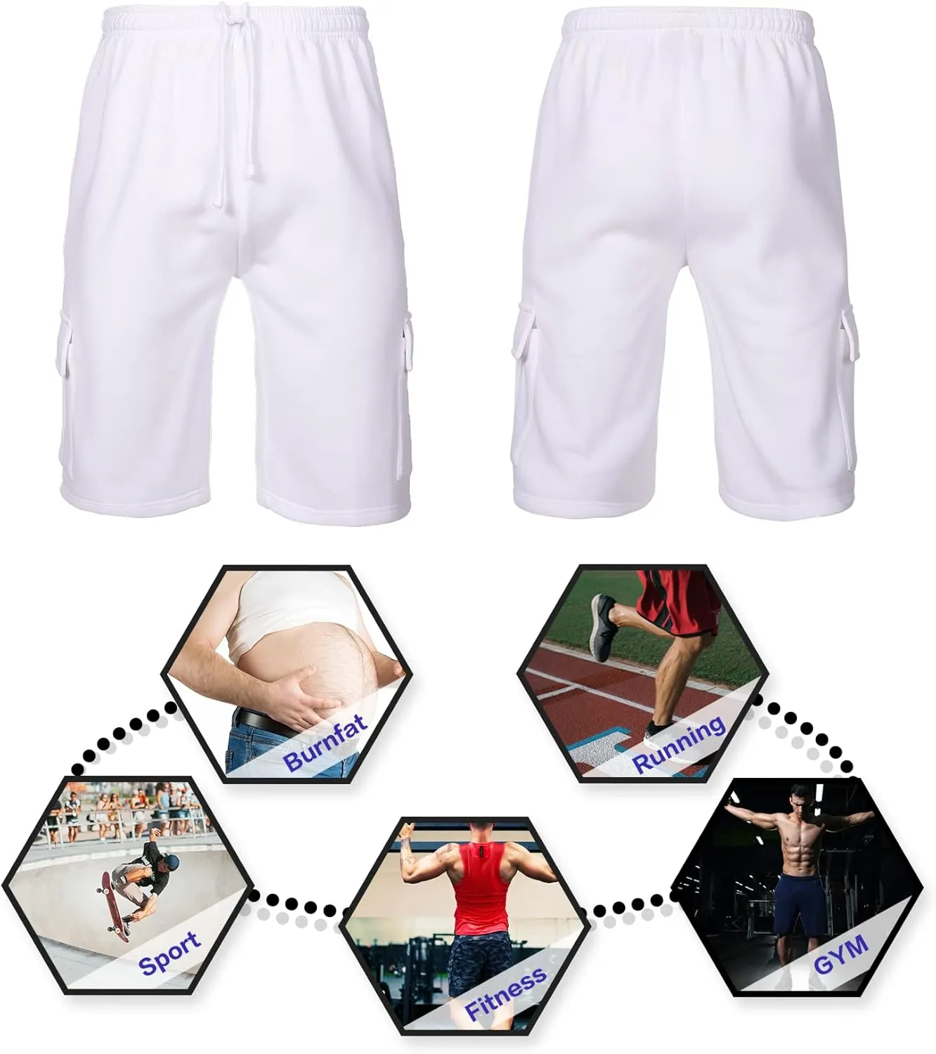 Men's Sweat Shorts Below The Knee Fleece Cargo Shorts Elastic Waist Workout Jogger Sweatpant Shorts with Pockets